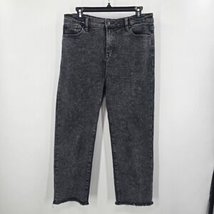 Kendall + Kylie The Icon High Rise Straight Jeans Black Acid Wash Raw Hem 13/31